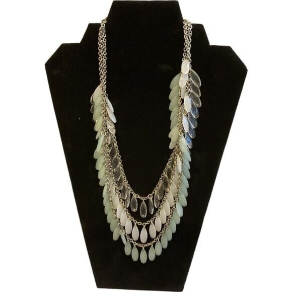 VCLM Jewelry - VCLM Beaded 3 Layer Clear Frosted Turquoise Mid Century, Bohemian Necklace